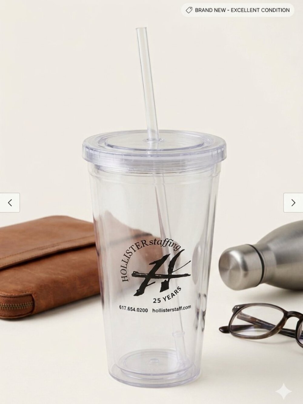 16 oz Double-Walled Insulated Clear Plastic Tumbler Cup w/ Lid & Straw Logo